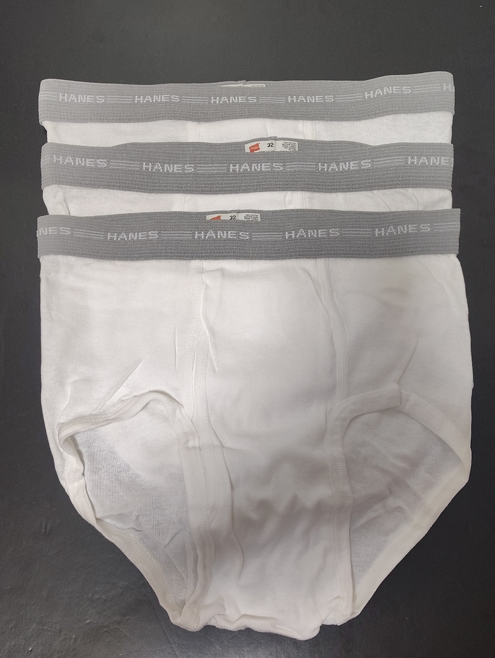 Vintage Hanes Men's Classic White Briefs with Gray Waistband - 3Pack - Size 32
